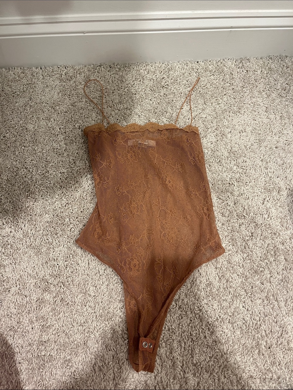 Lace Trim Brown Bodysuit Women Intimates
